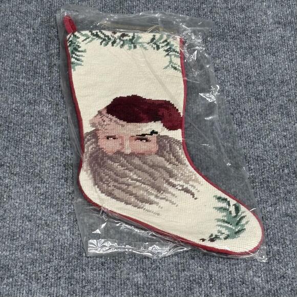 Unbranded Other - Wool Needlepoint Christmas Stocking 15x22 Santa Claus Face Red Backing Holiday